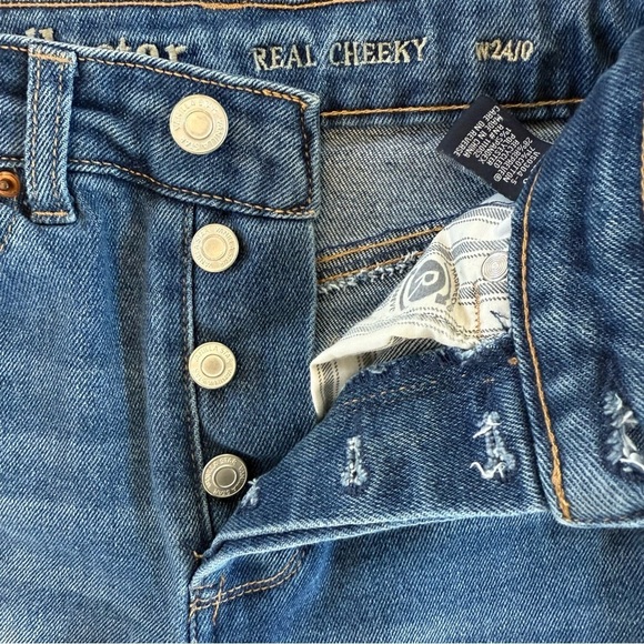 Vanilla Star Women’s Blue Distressed High Rise Button Fly Skinny Jeans Size 0/24 - Picture 9 of 11